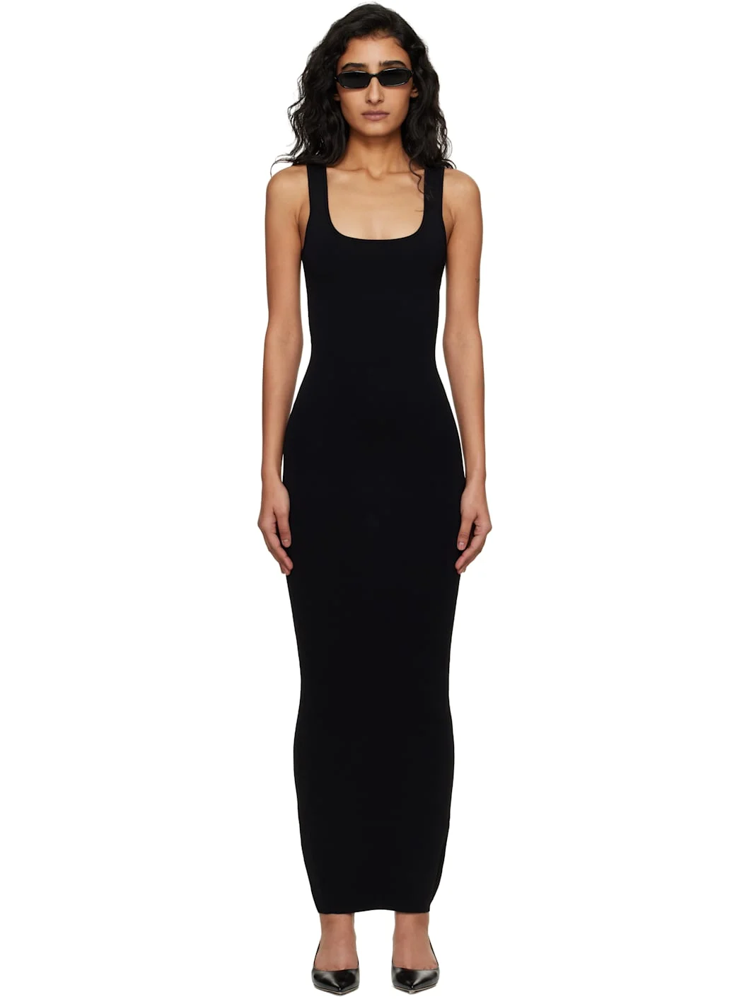 Black Square Neck Midi Dress - 1