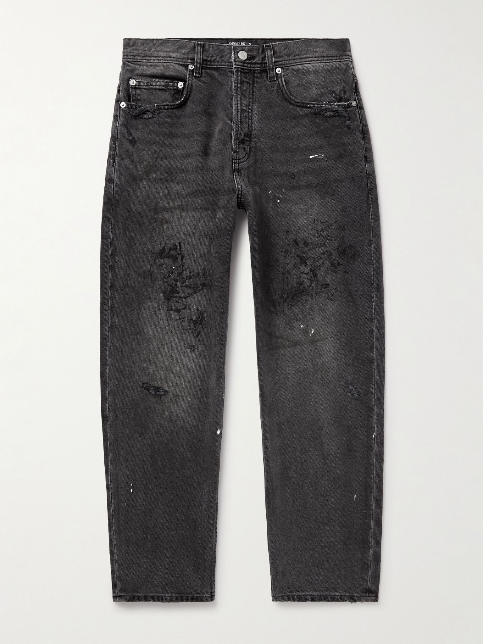 Straight-Leg Paint-Splattered Distressed Jeans Black - 1