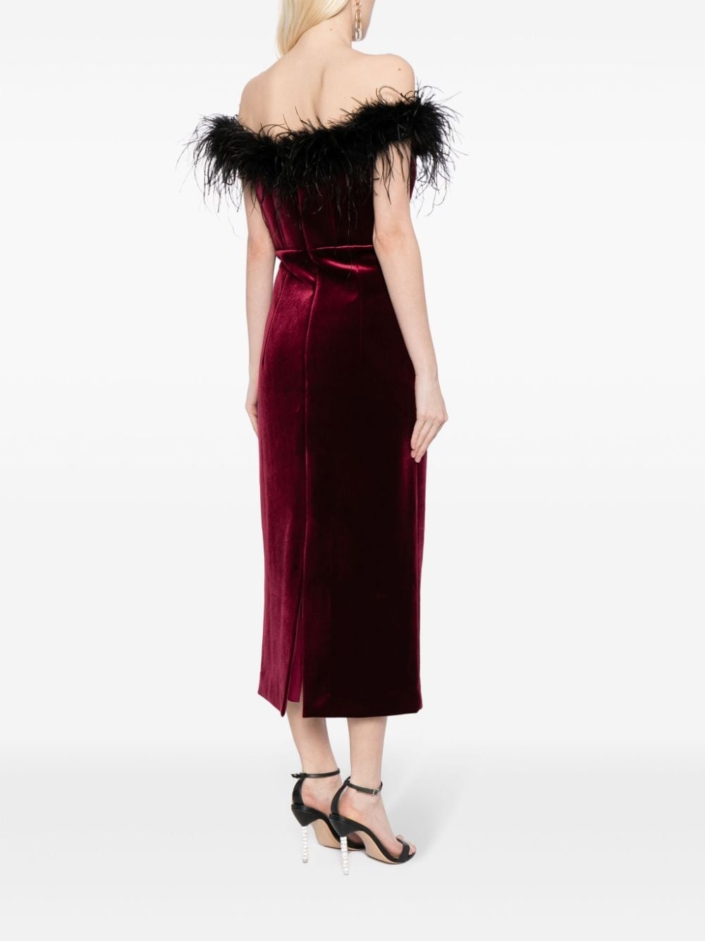 Vanessa feather-trimmed midi dress - 4
