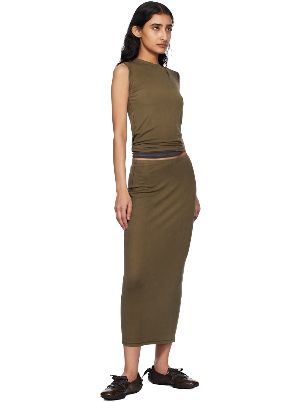 Brown Cupro Midi Skirt - 4