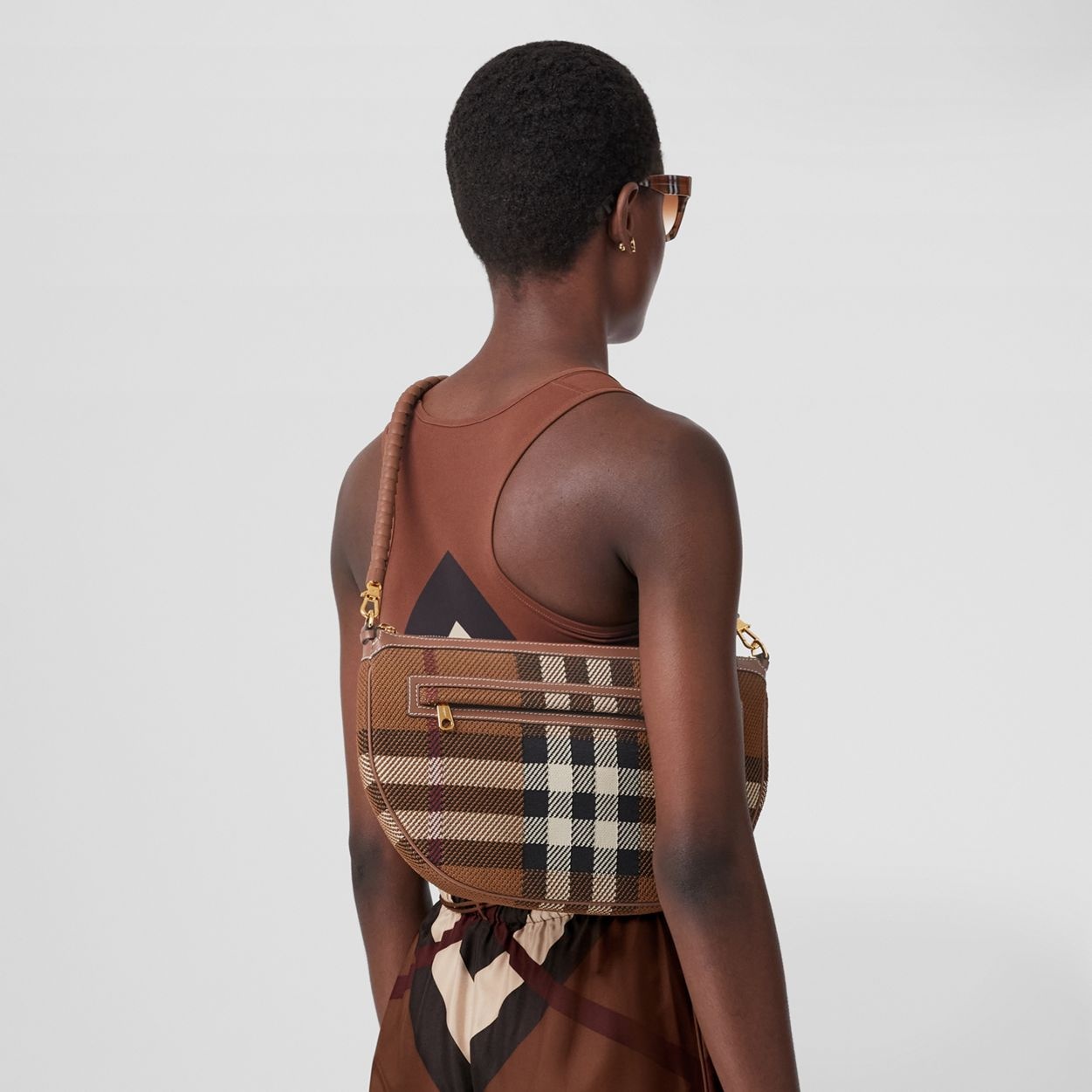 Large Knitted Check and Leather Olympia Pouch - 3