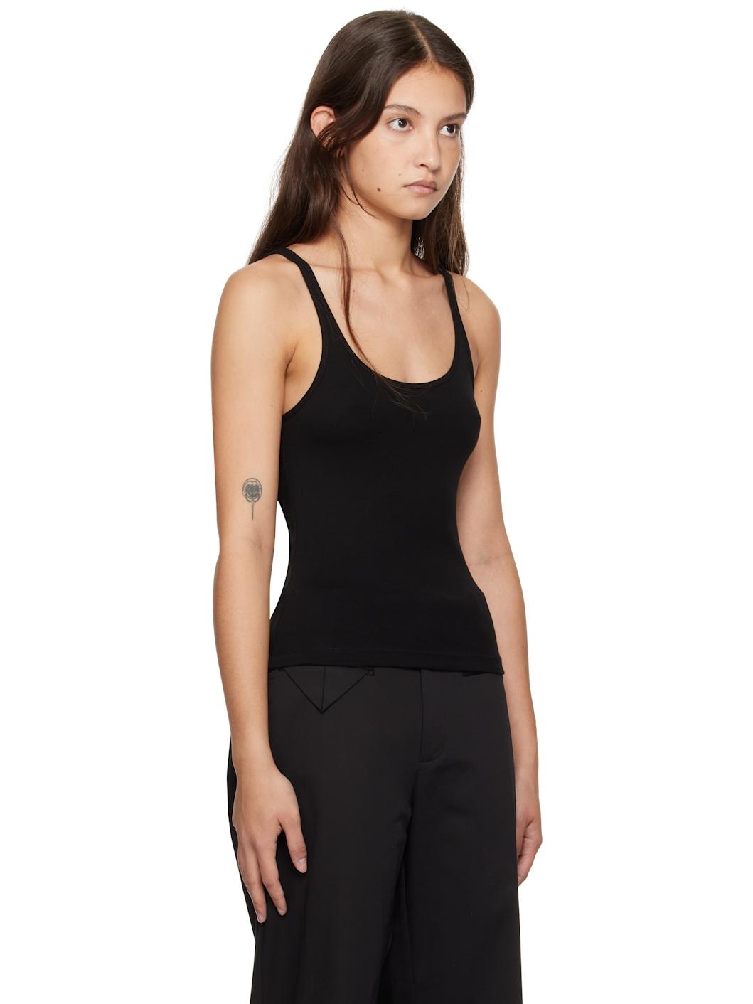 Black Organic Cotton Slim Scoop Tank Top - 2