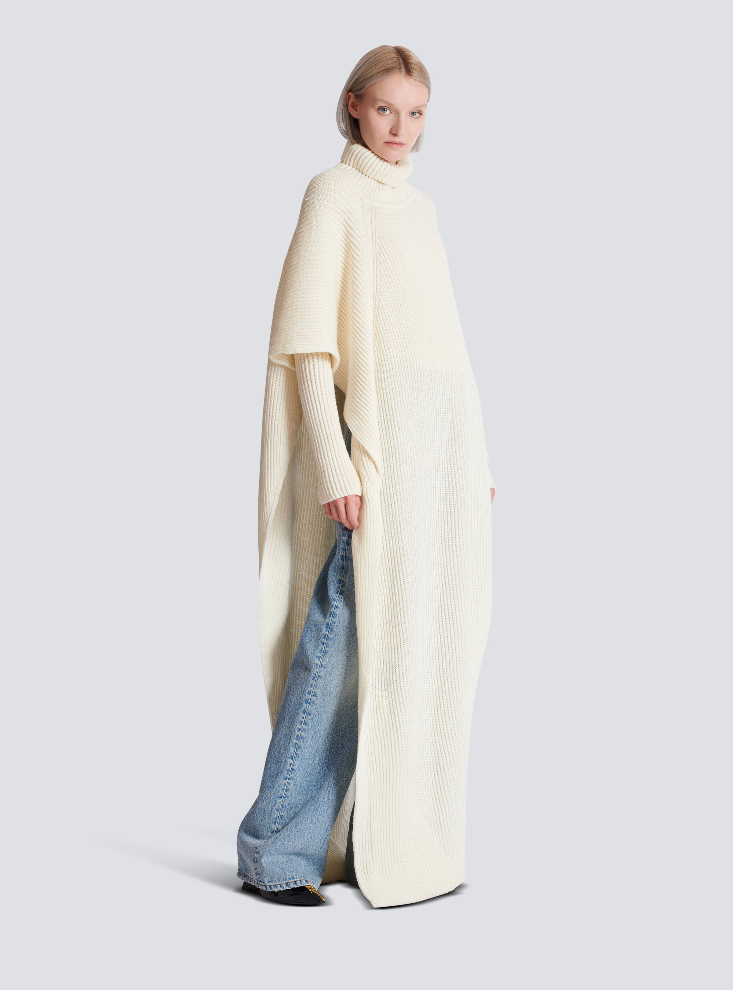 Asymmetric Knit Cape - 3