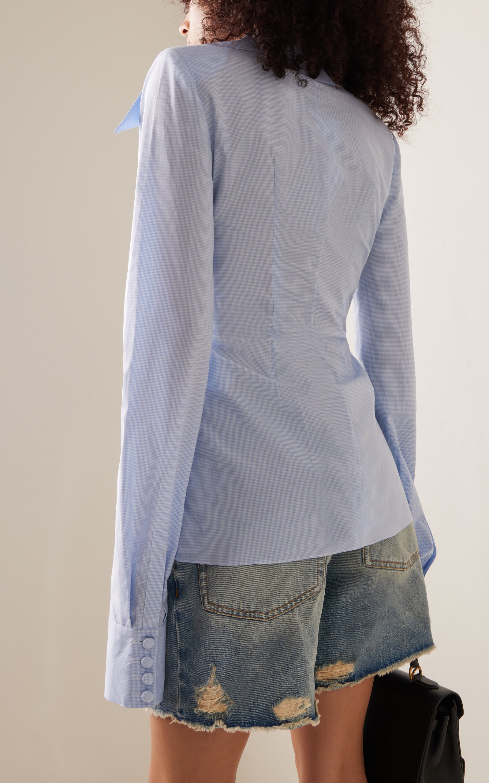 Gingham-Cotton Tie-Front Shirt blue - 4