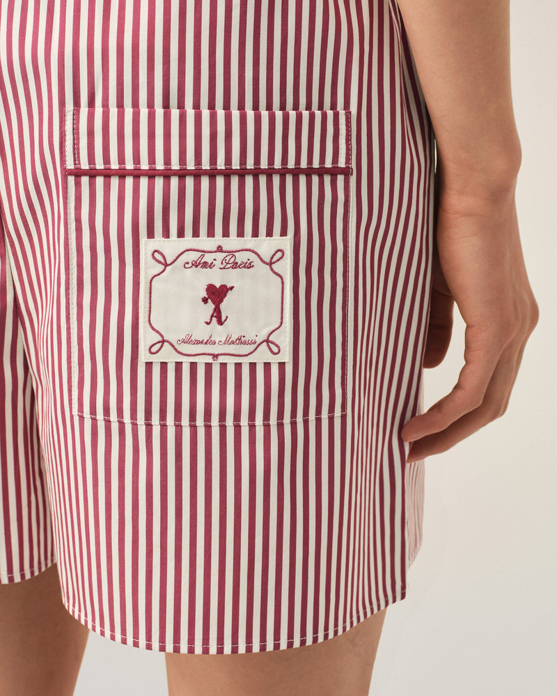 RED STRIPED COTTON SHORTS WITH AMI DE COEUR ARROW 5