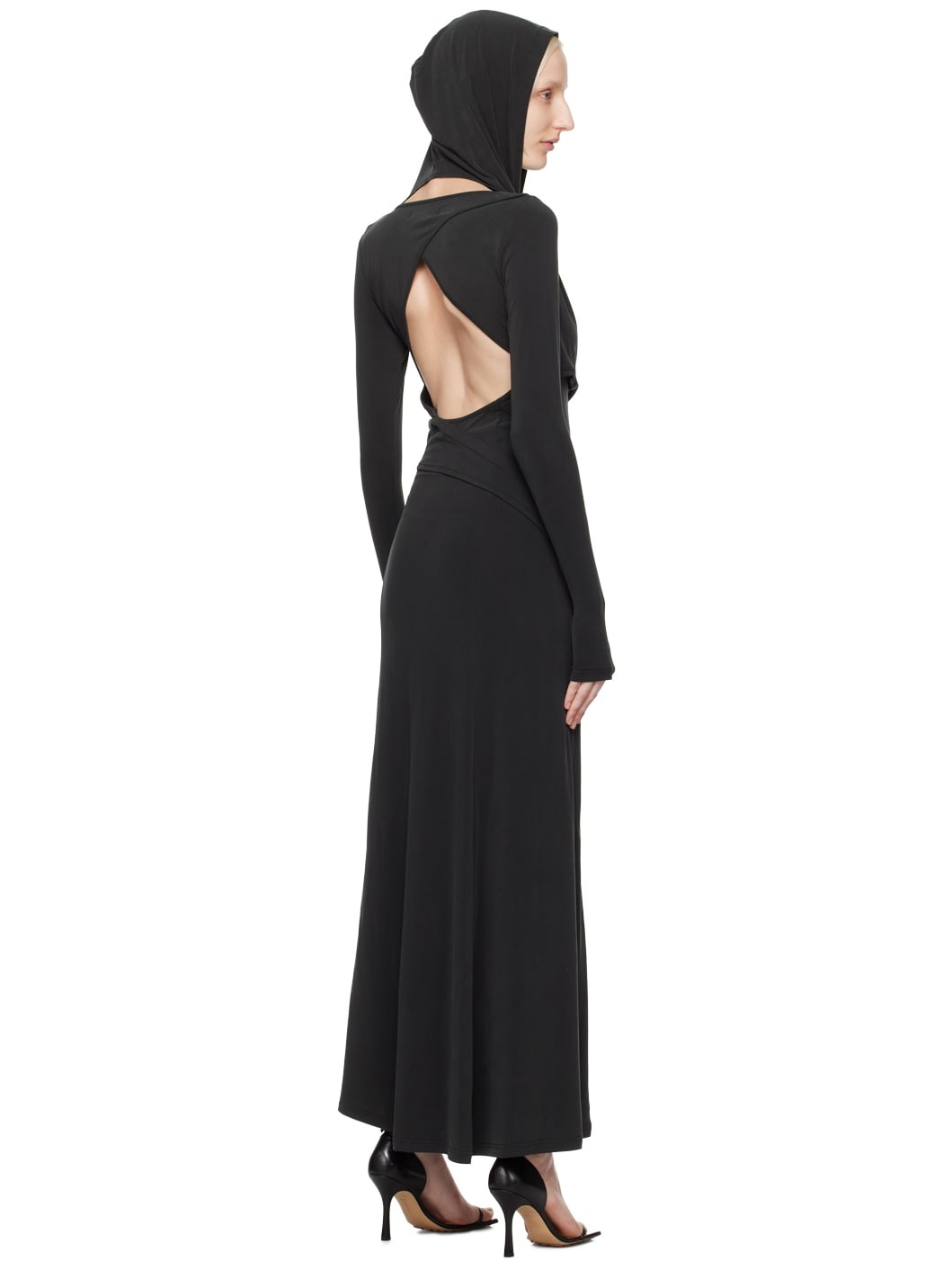 Black Hooded Maxi Dress - 3