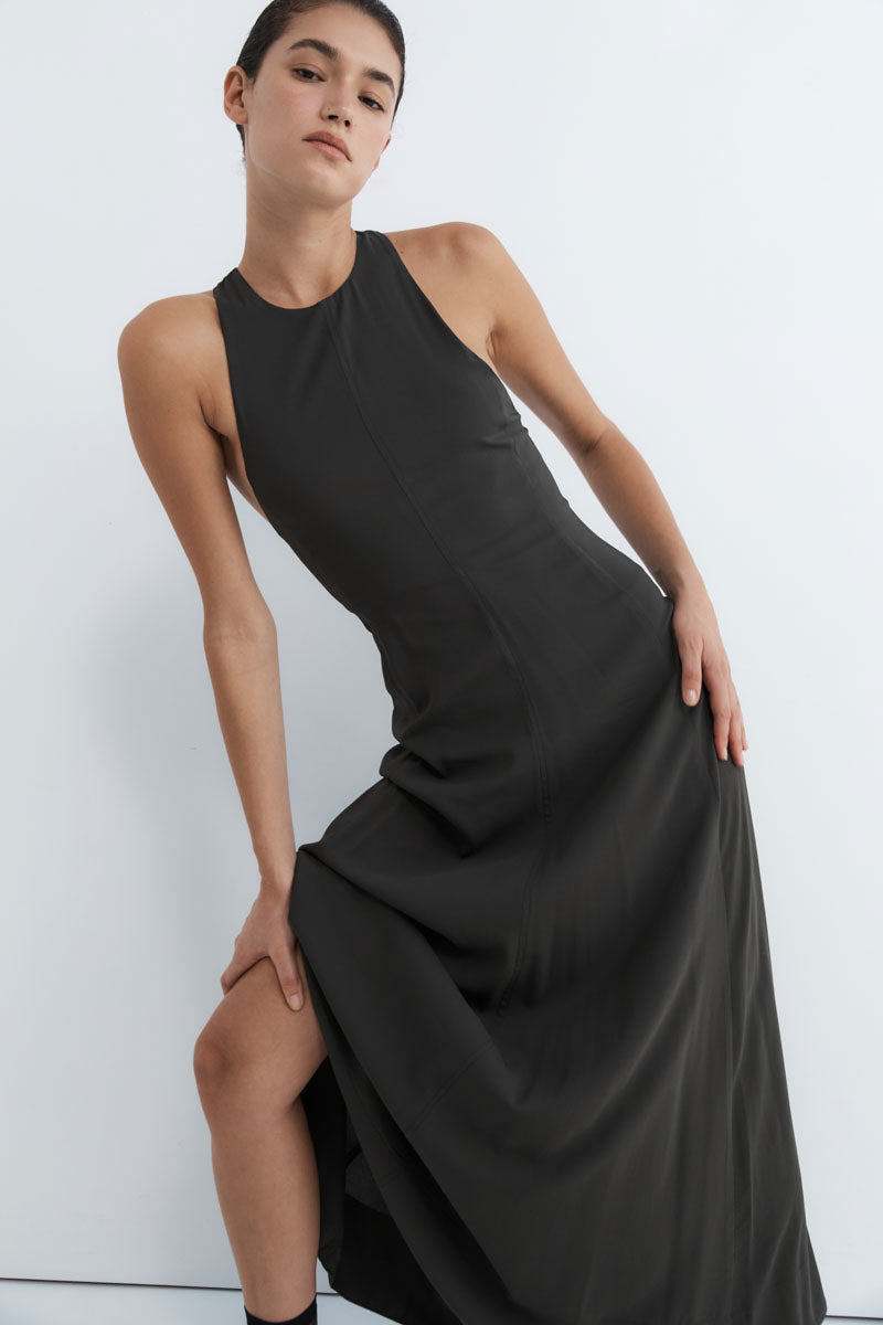 Cut Away Maxi Dress - Black Olive - 6
