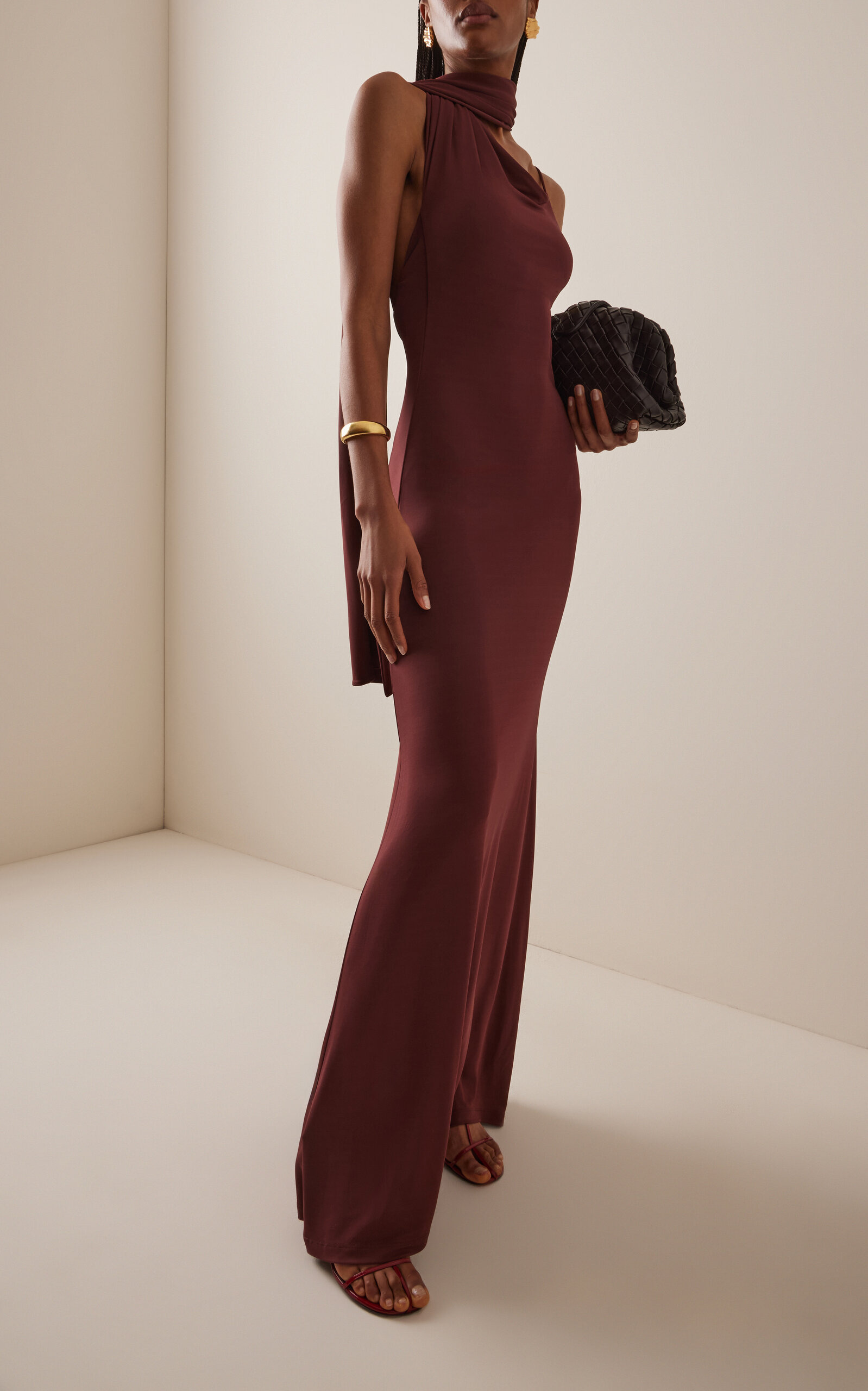 Wisp Draped Stretch-Jersey Maxi Dress burgundy - 3