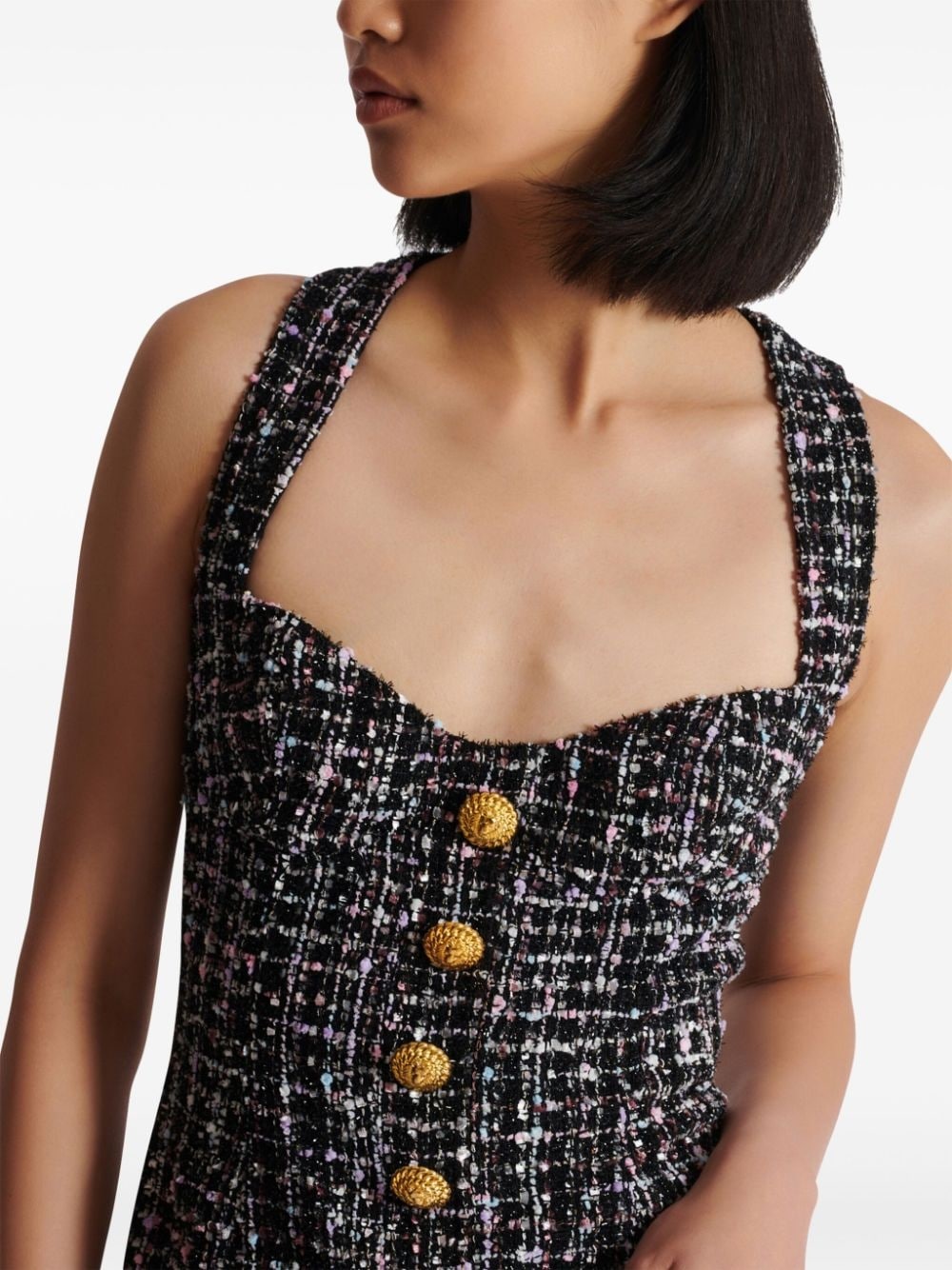 button-embellished tweed minidress - 7