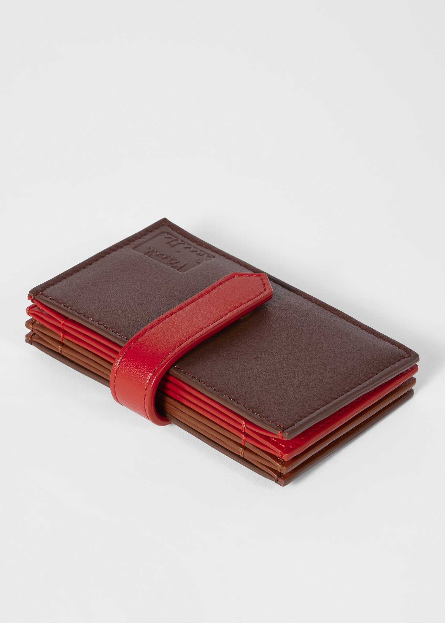 Women's Red Colourblock Leather Card Holder - 4