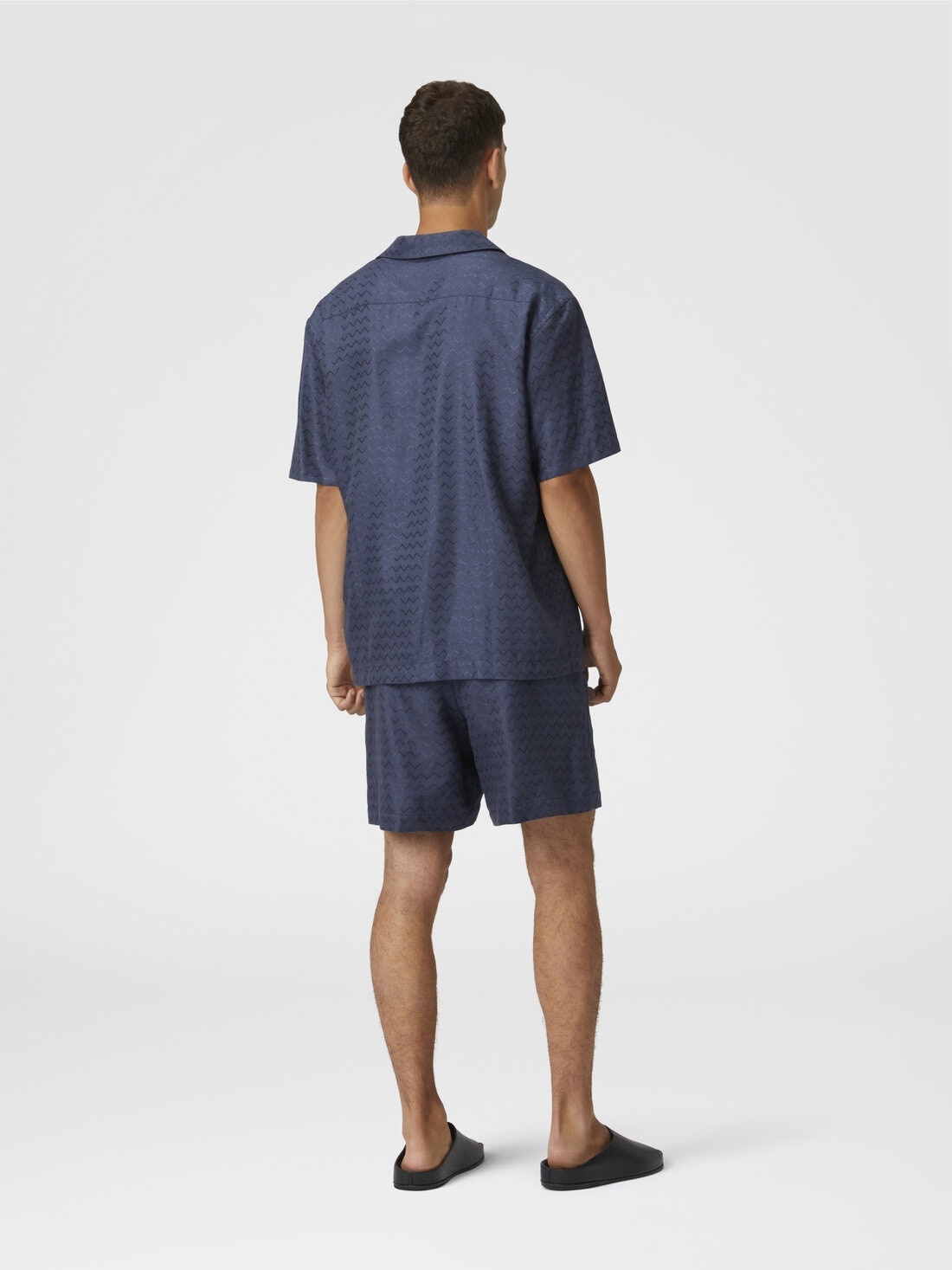 Cotton, viscose and linen bowling shirt with shiny zigzag pattern - 3