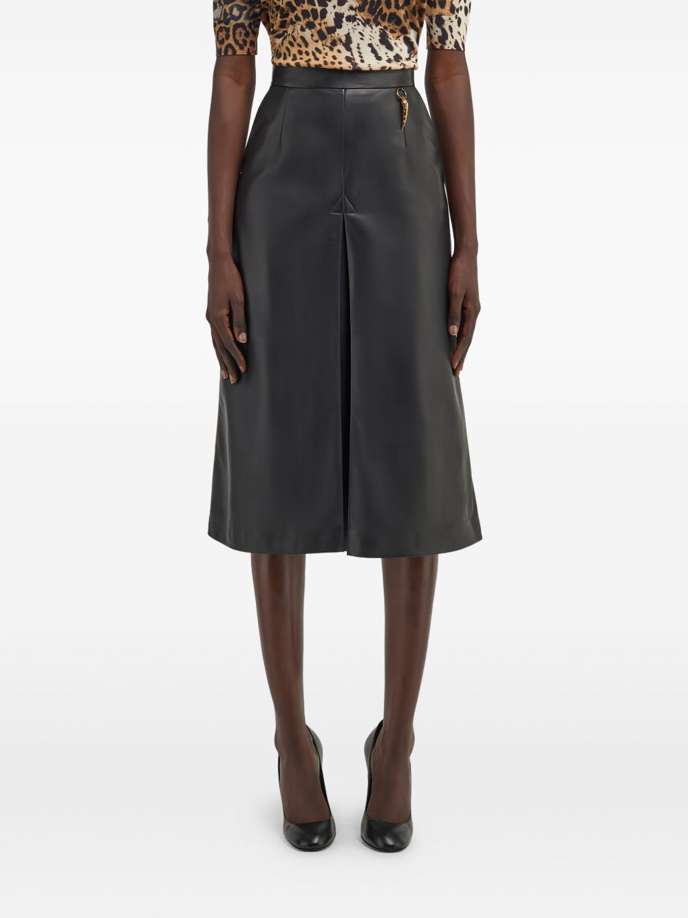 leather pleat-front midi skirt - 3