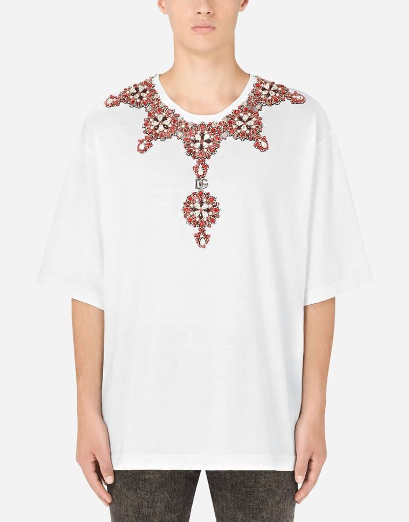 Dolce & Gabbana Cotton T-shirt with DG logo and crystals outlook