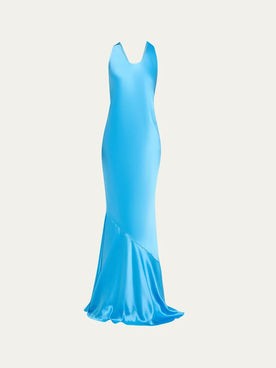 Alison Satin Halter Gown - 1