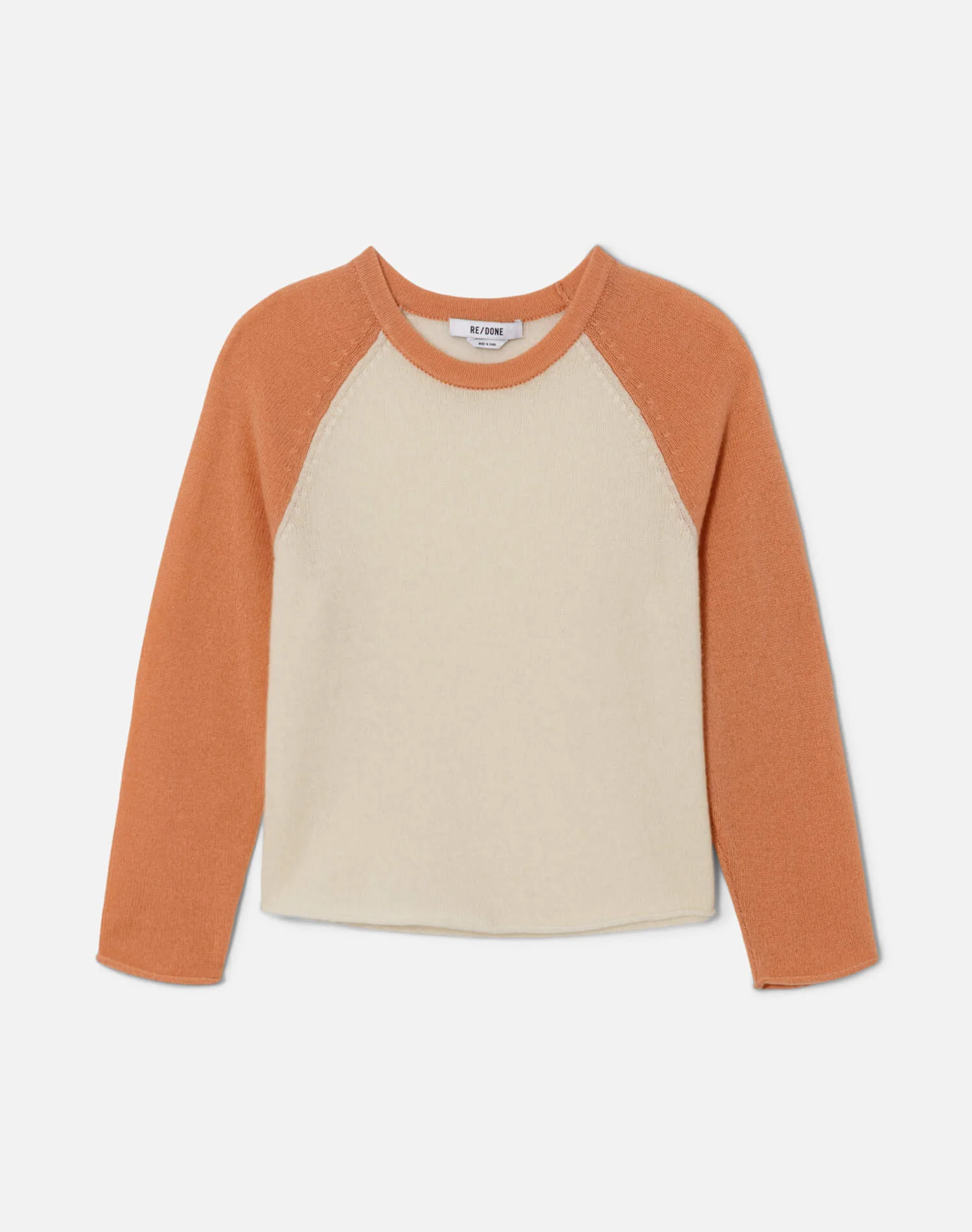 Featherweight Cashmere Baseball Raglan - Ivory/Papaya - 1