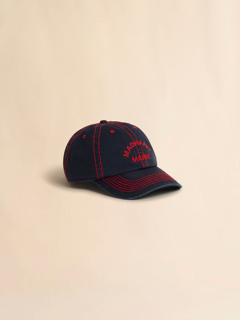 MARNI + MADHAPPY DEEP BLUE COTTON DAD HAT WITH ARCH LOGO PRINT - 1