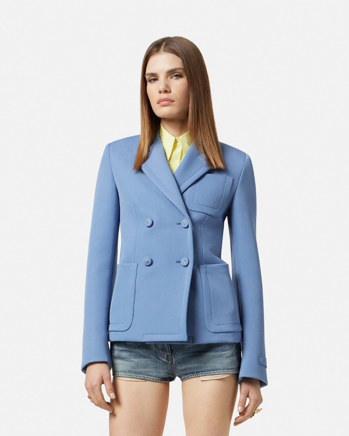 Scuba-Wool Double-Breasted Fitted Blazer - 4
