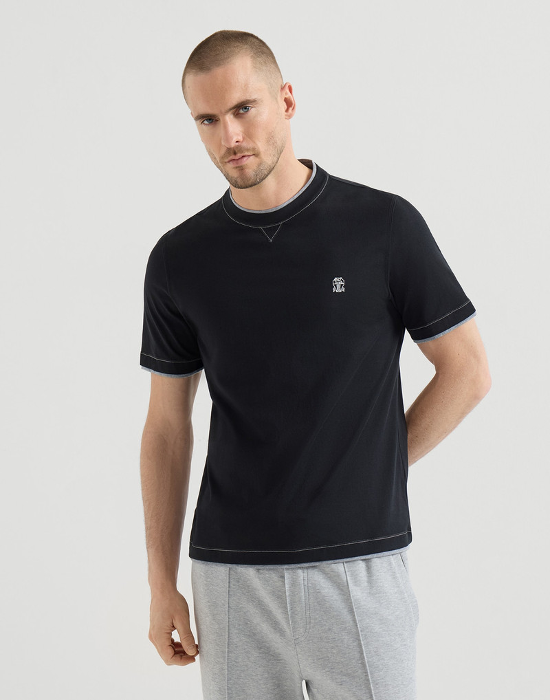 Cotton jersey crew neck T-shirt with logo and faux-layering 2