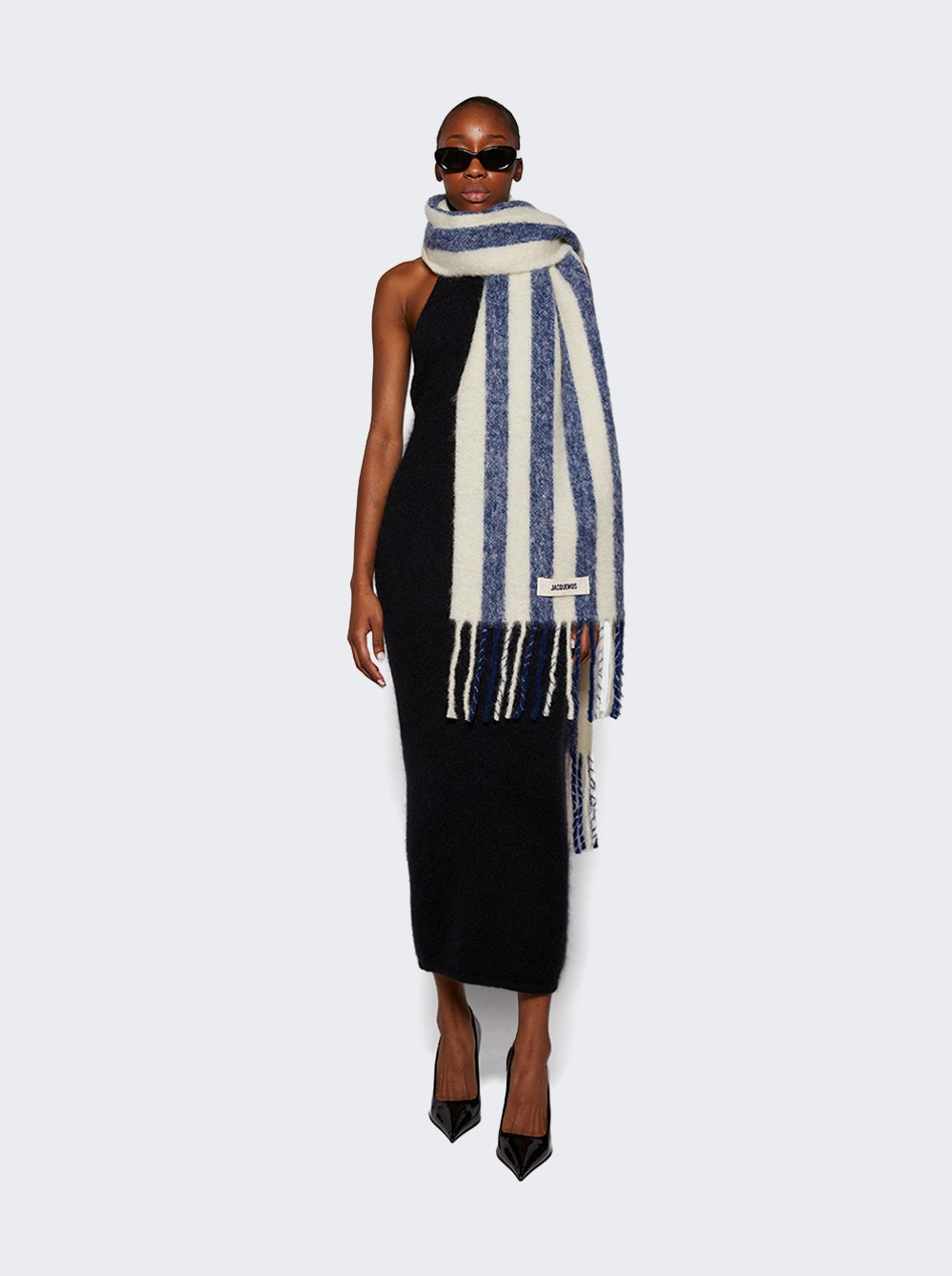 L'echarpe Carro Striped Scarf White And Blue - 3