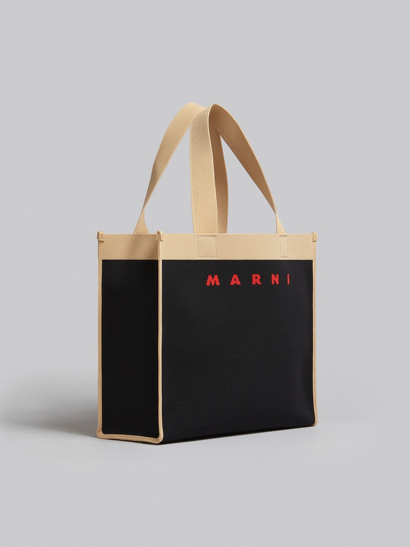 BLACK AND BEIGE JACQUARD SHOPPING BAG - 5