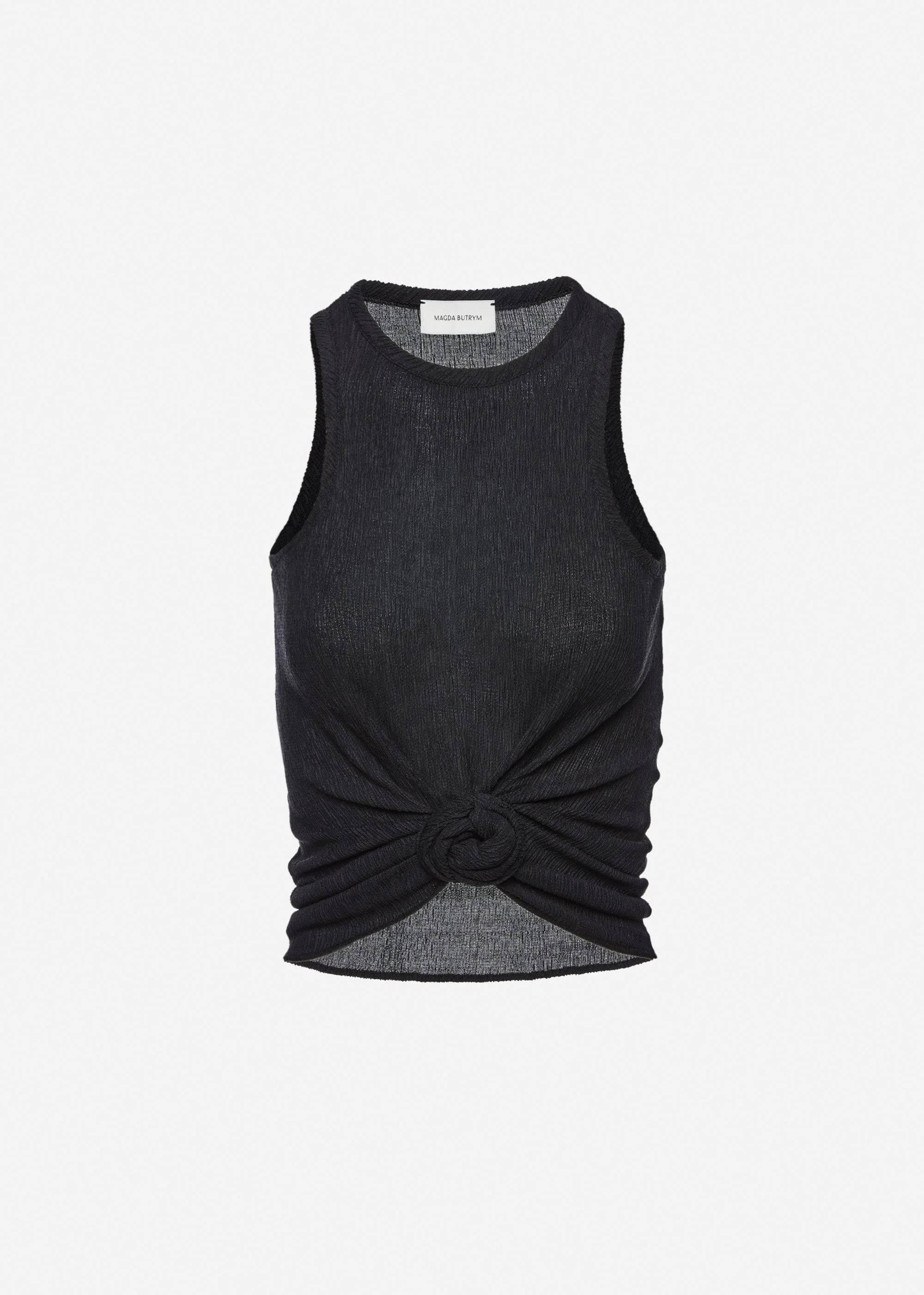 Crepe knotted tank top in black - 1