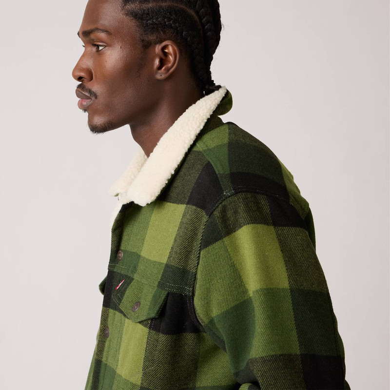 RELAXED FIT SHERPA PLAID TRUCKER JACKET 4