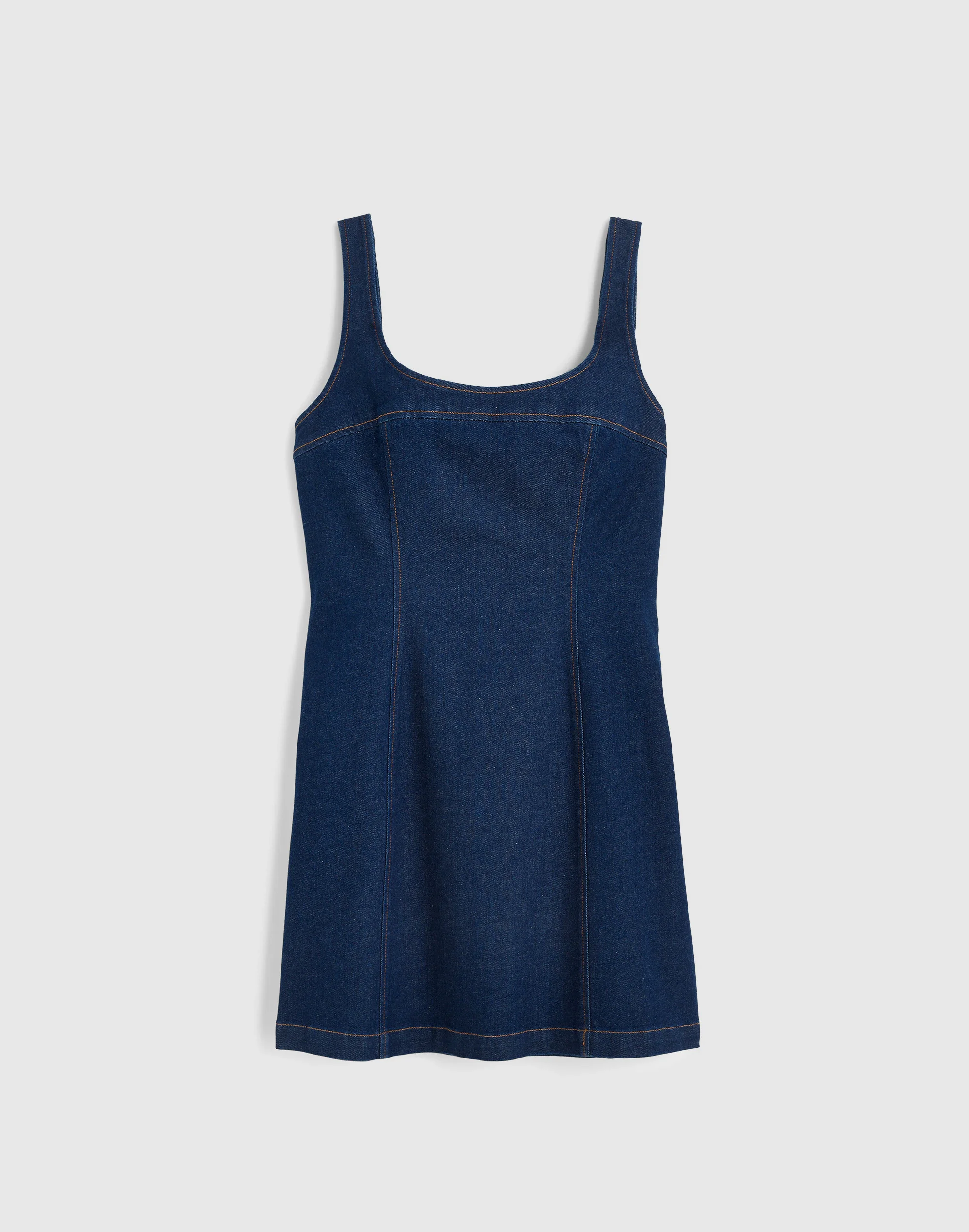 Denim Seamed Squareneck Mini Dress - 1