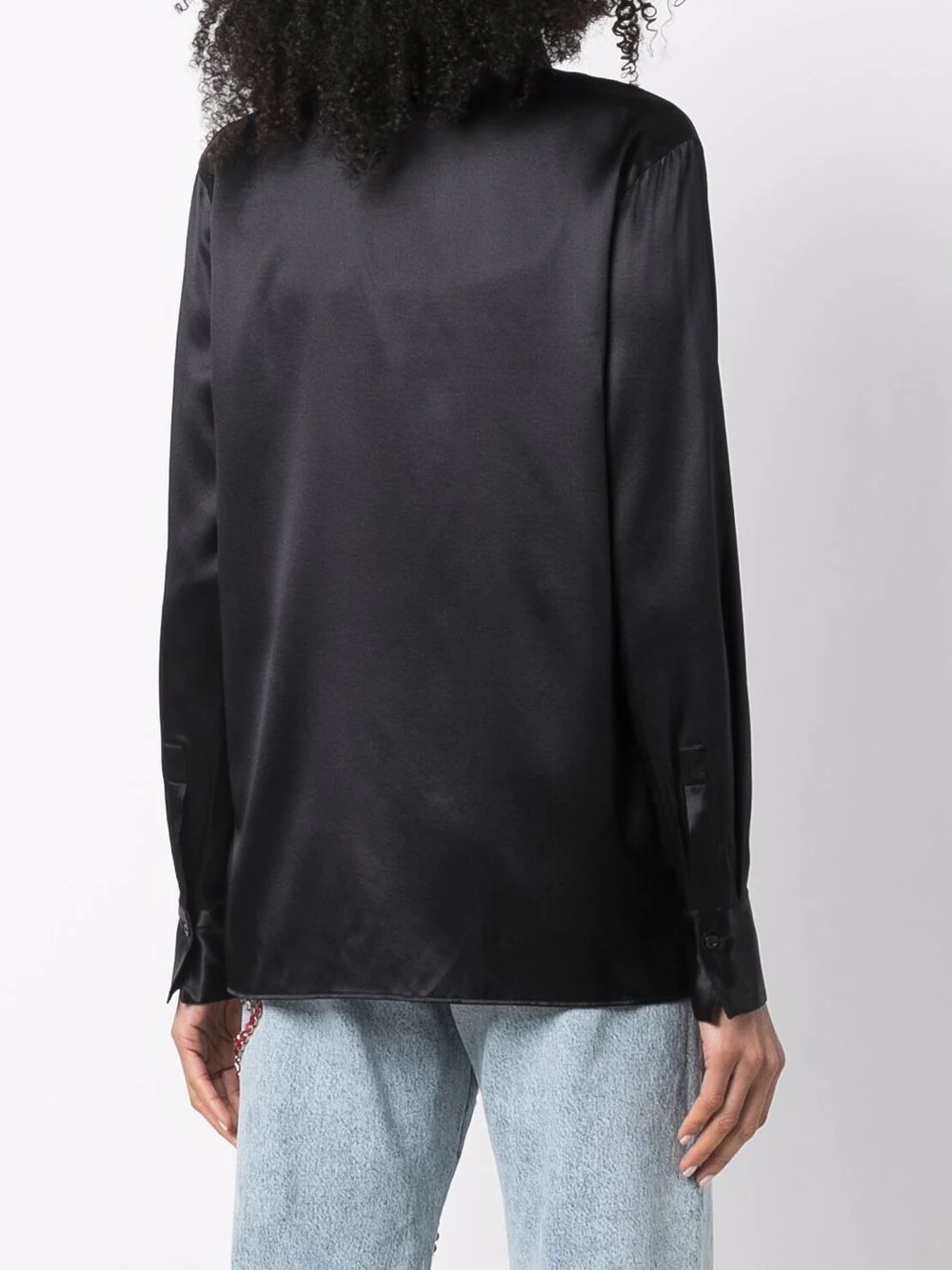 V-neck pussybow silk blouse - 4