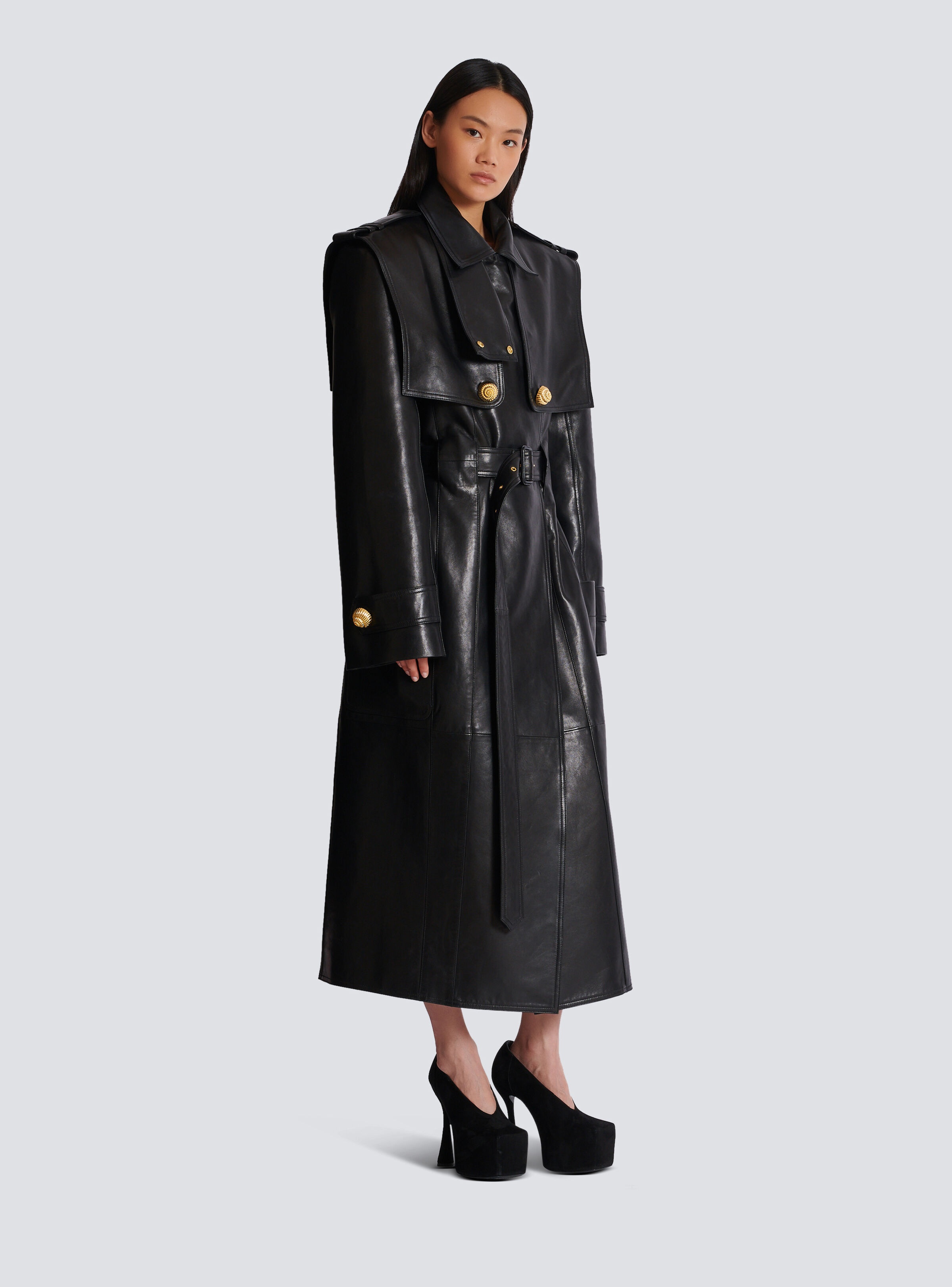 Belted trench coat in lambskin leather - 3