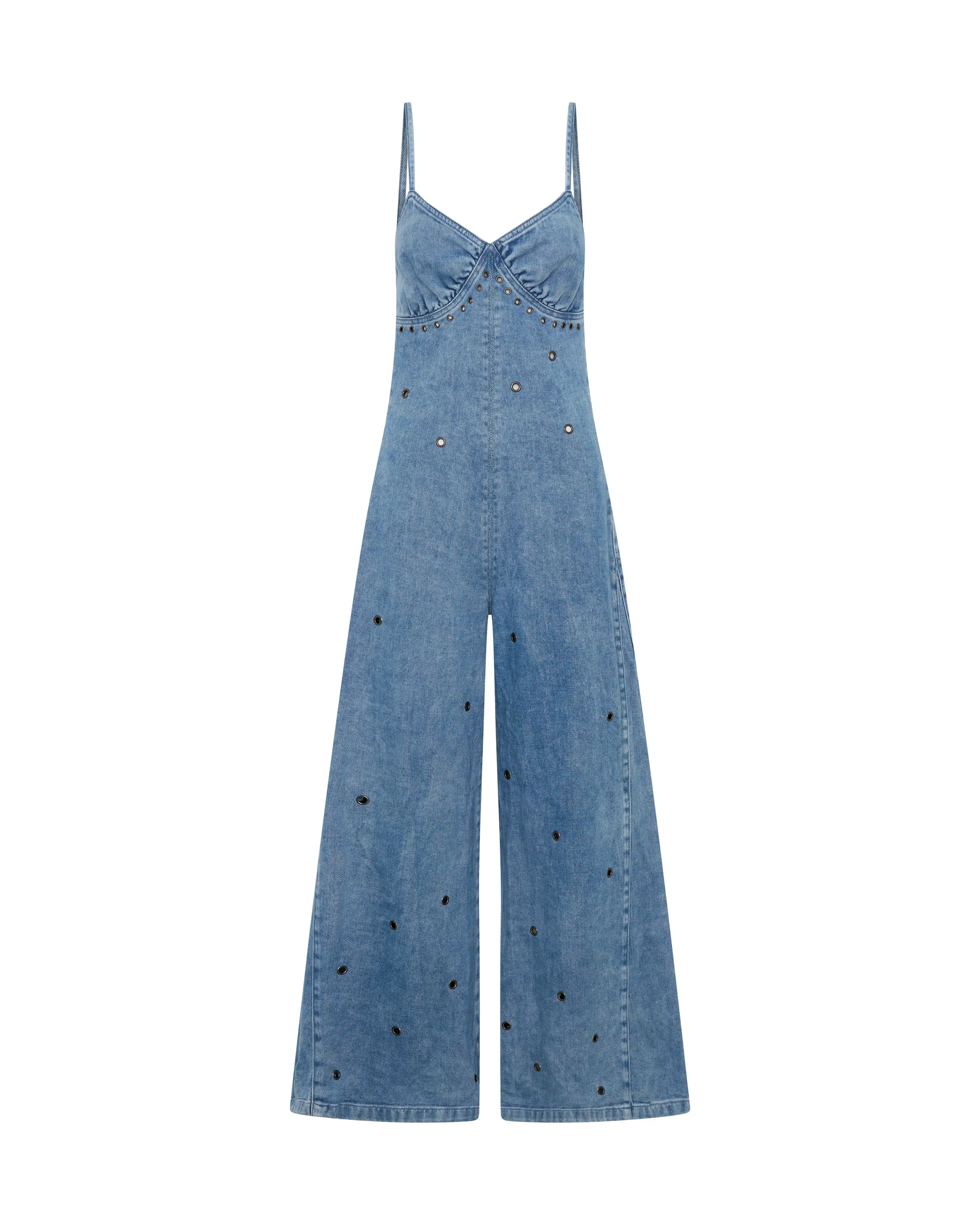 Brigitte Wide Leg Cami Denim Jumpsuit - Blue Rapture - 1