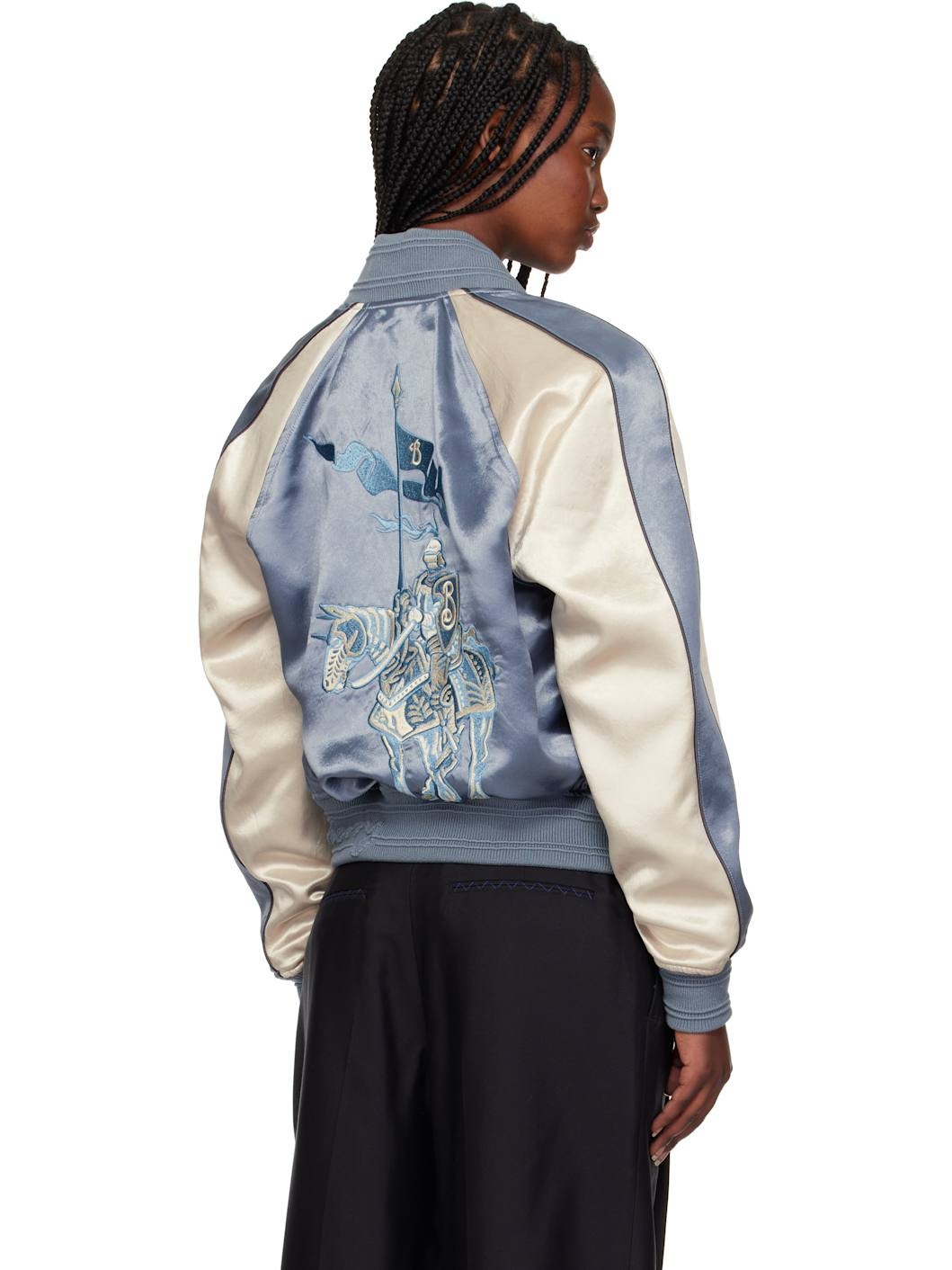 Blue & Off-White EKD Satin Bomber Jacket - 3