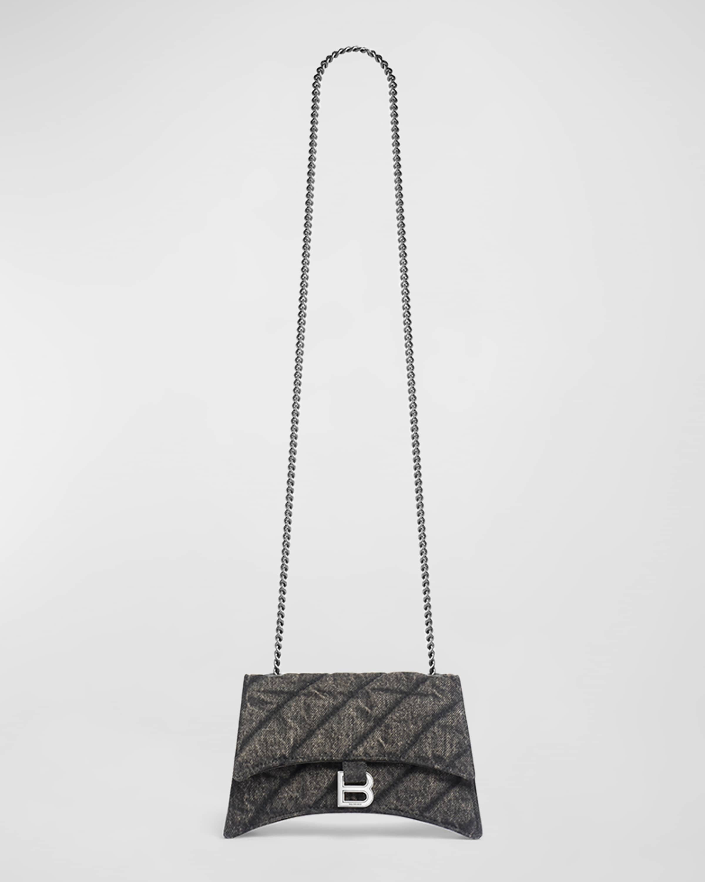バレンシアガ CRUSH WASHED デニム  チェーン バッグ XS BALENCIAGA Crush XS Chain Bag Quilted Denim | neimanmarcus