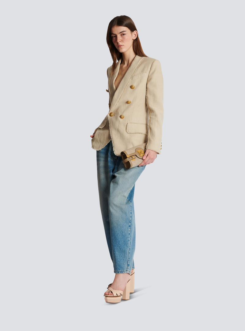 Balmain B-Buzz 23 raffia clutch bag with rhinestones outlook