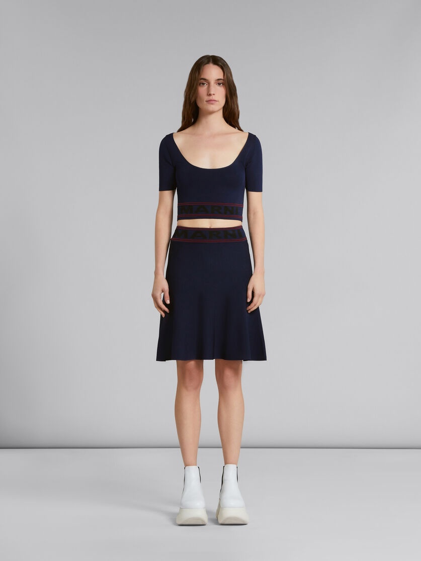 BLUE SKIRT WITH LOGO WAIST - 2