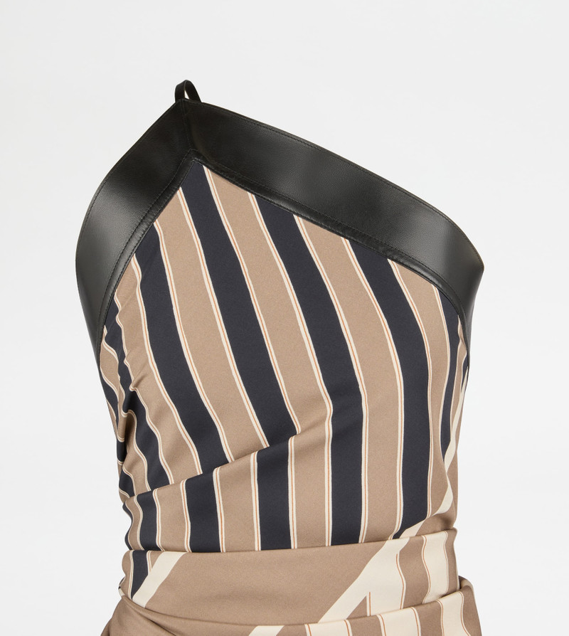 TOP IN SILK WITH LEATHER INSERTS - BROWN, BEIGE, OFF WHITE 8