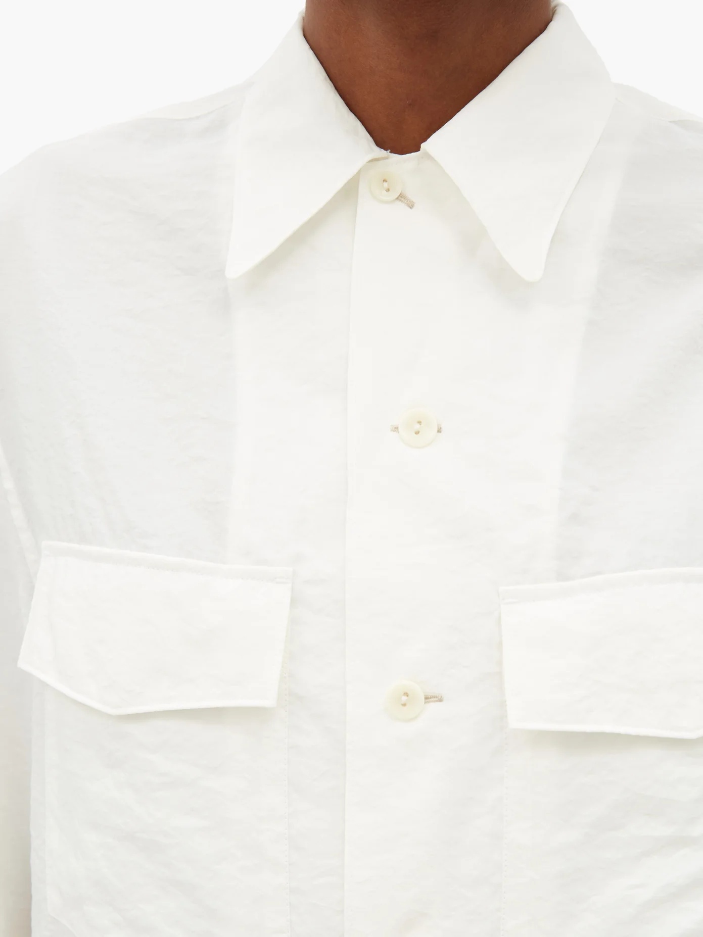 Cuban-collar patch-pocket silk-blend poplin shirt - 3