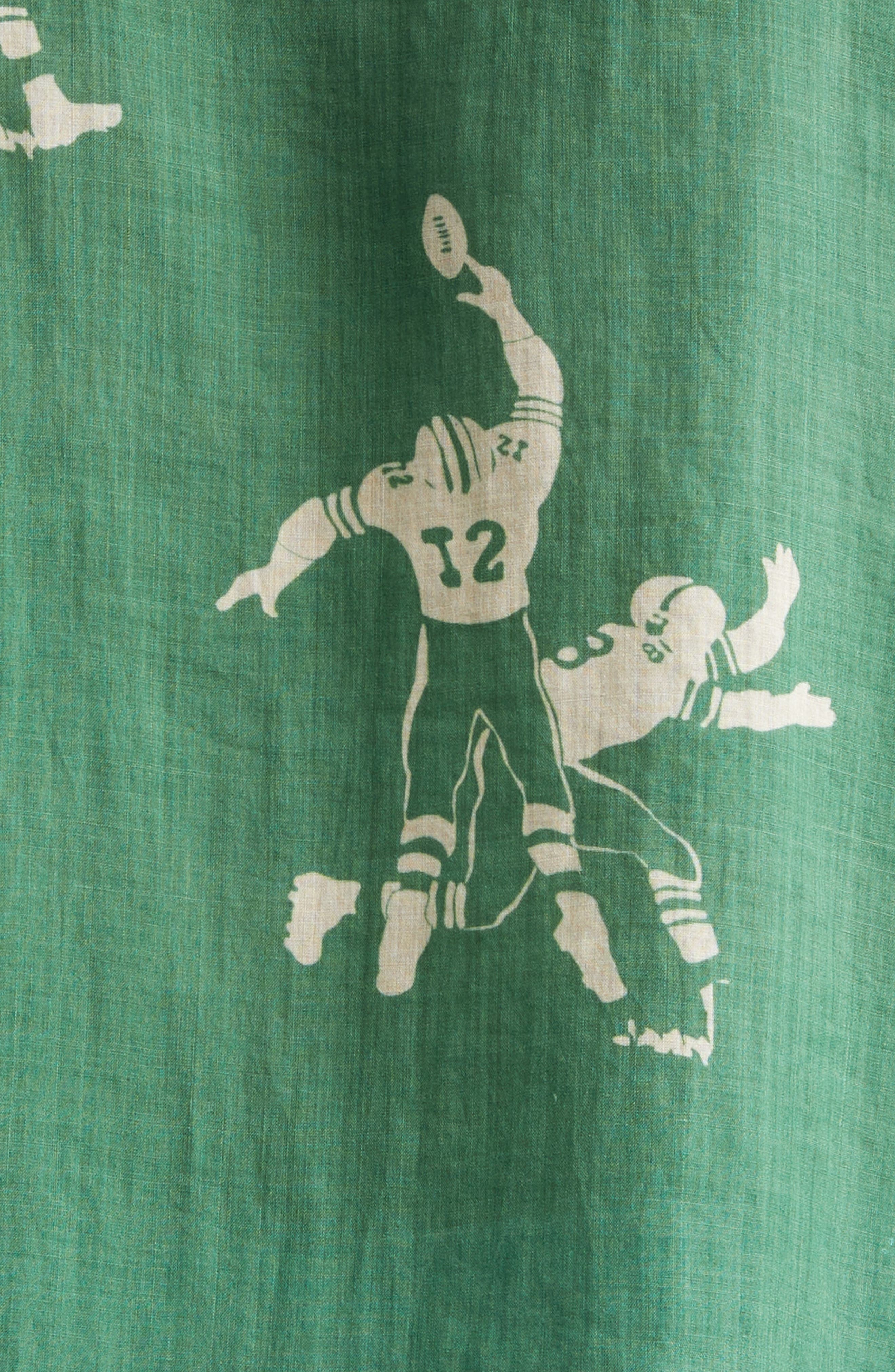 Bode Football Jacquard Linen Button-Up Shirt in Green Cream at Nordstrom - 6