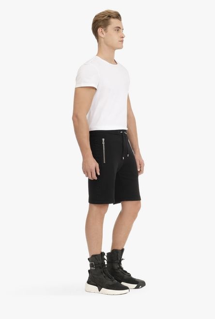 Black cotton shorts with embossed black Balmain logo - 7