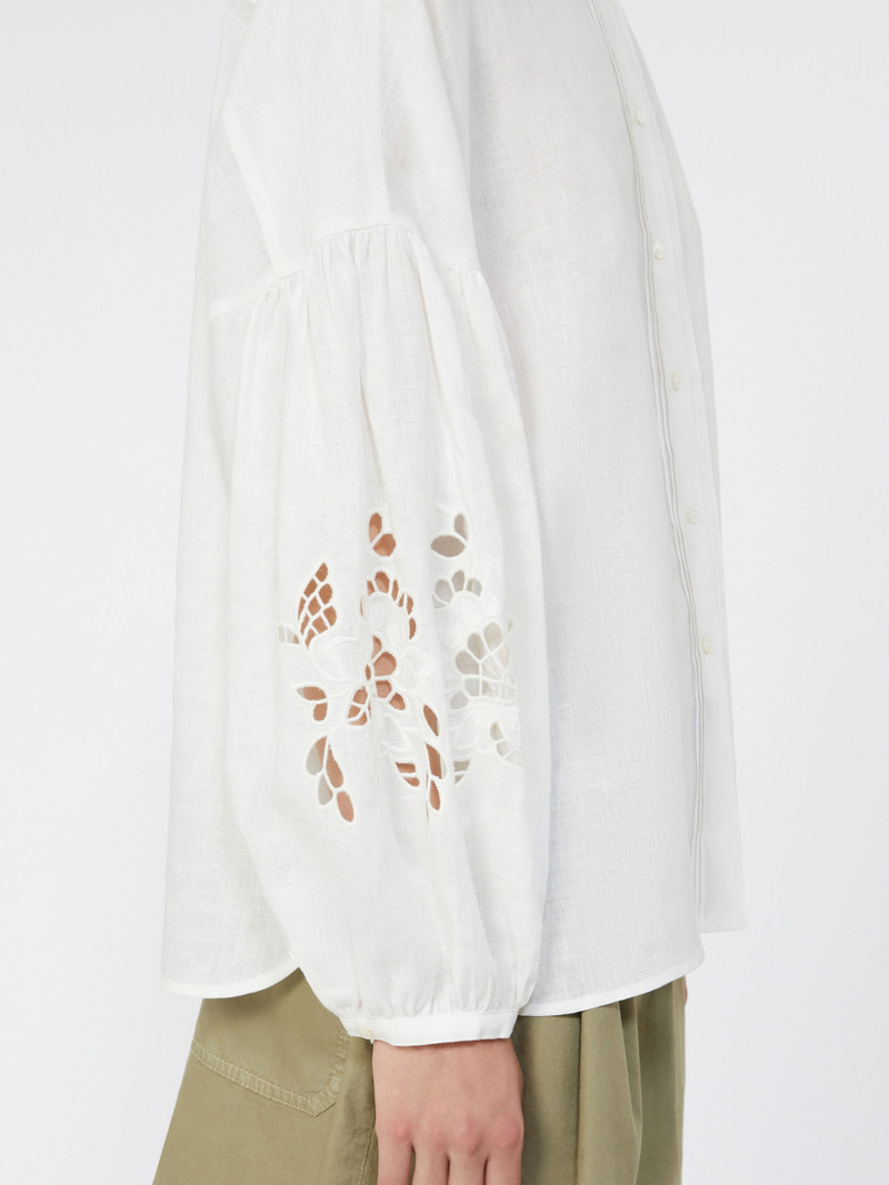 ESTRO Linen canvas mandarin-collar shirt - WHITE 6
