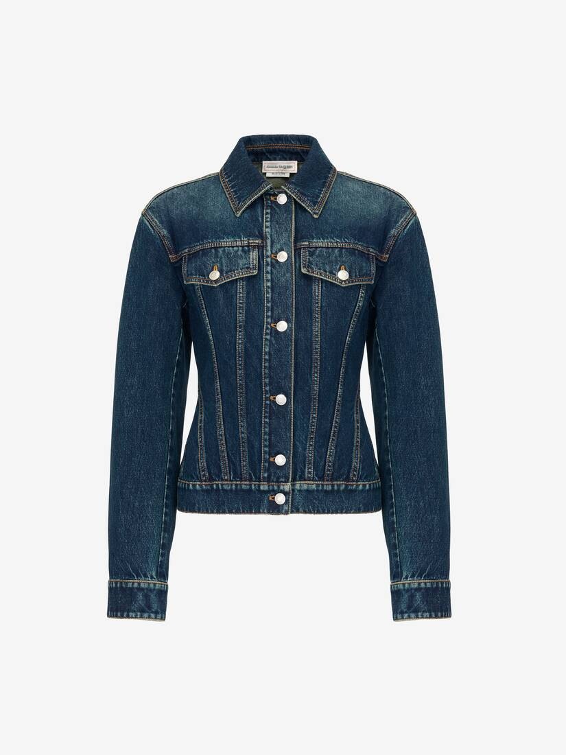 Women's Waisted Denim Jacket in Indigo - 2
