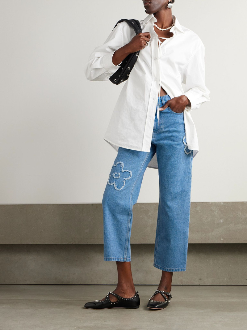 Marni Cropped appliquéd mid-rise straight-leg jeans Blue outlook
