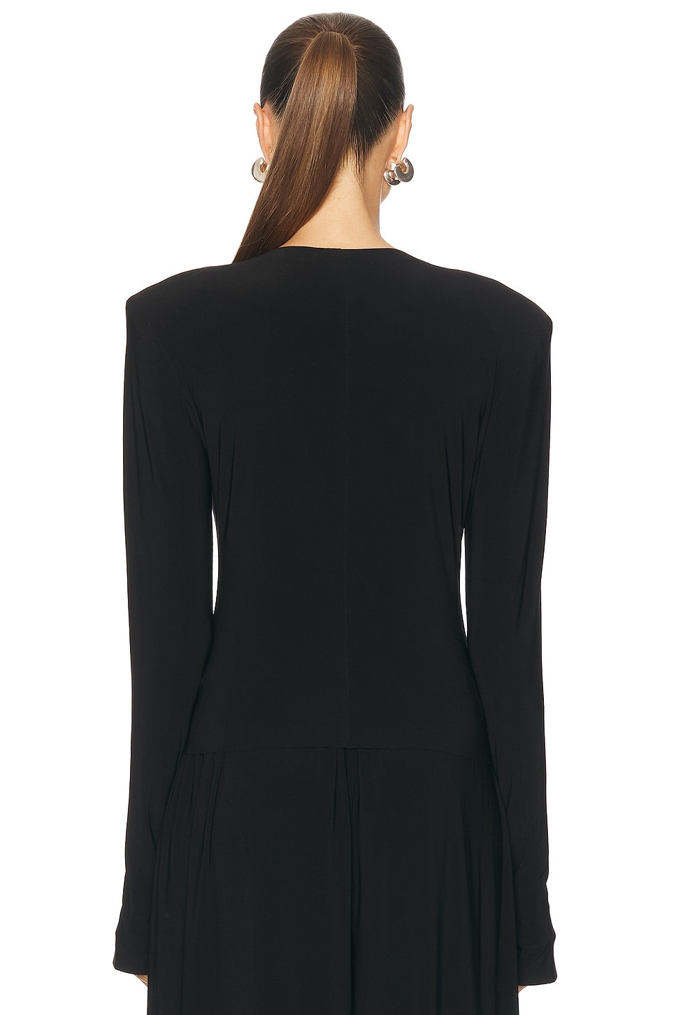 Long Sleeve Shoulder Pad V Neck Top - 3