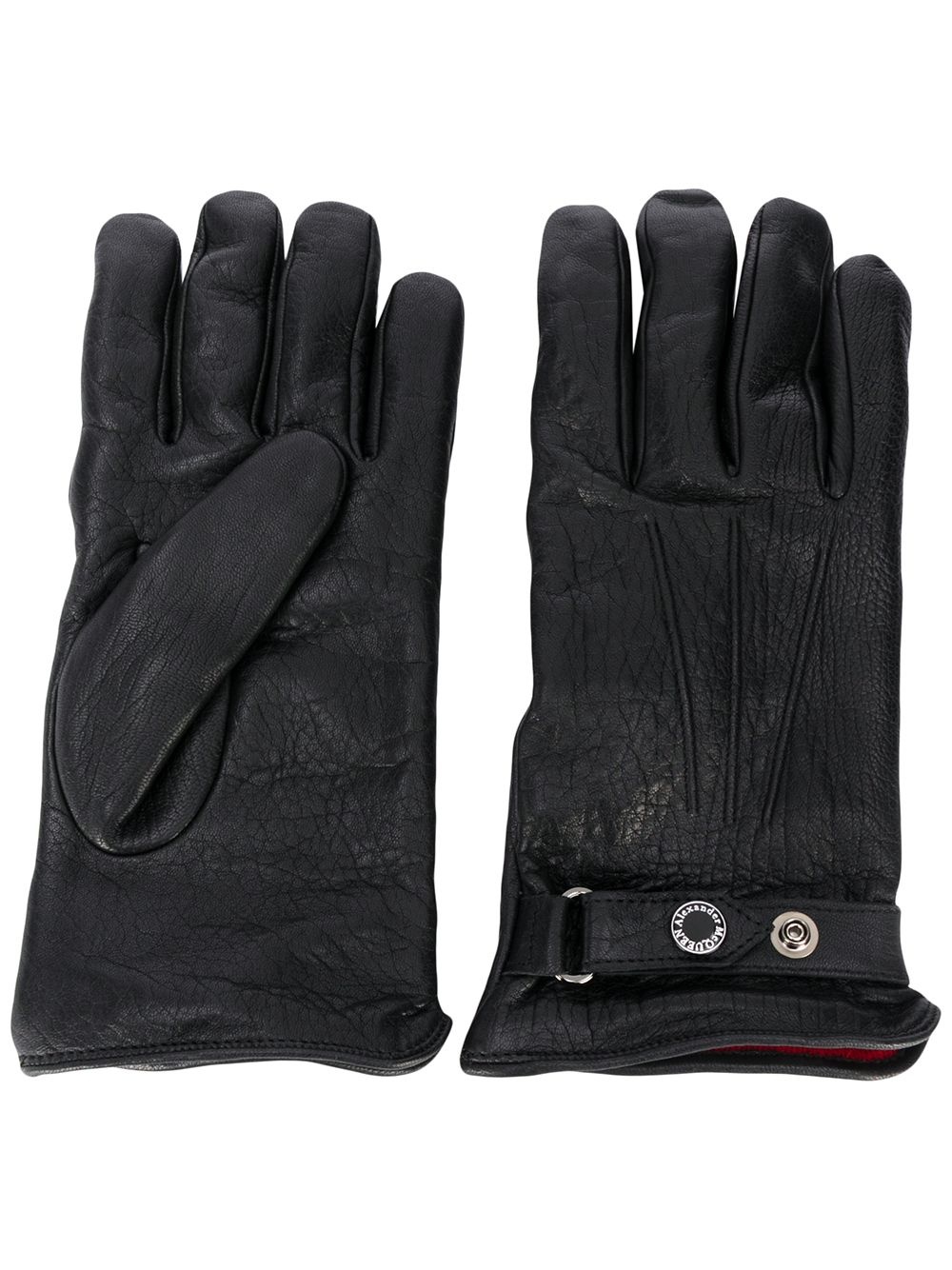 press-stud strap leather gloves - 1