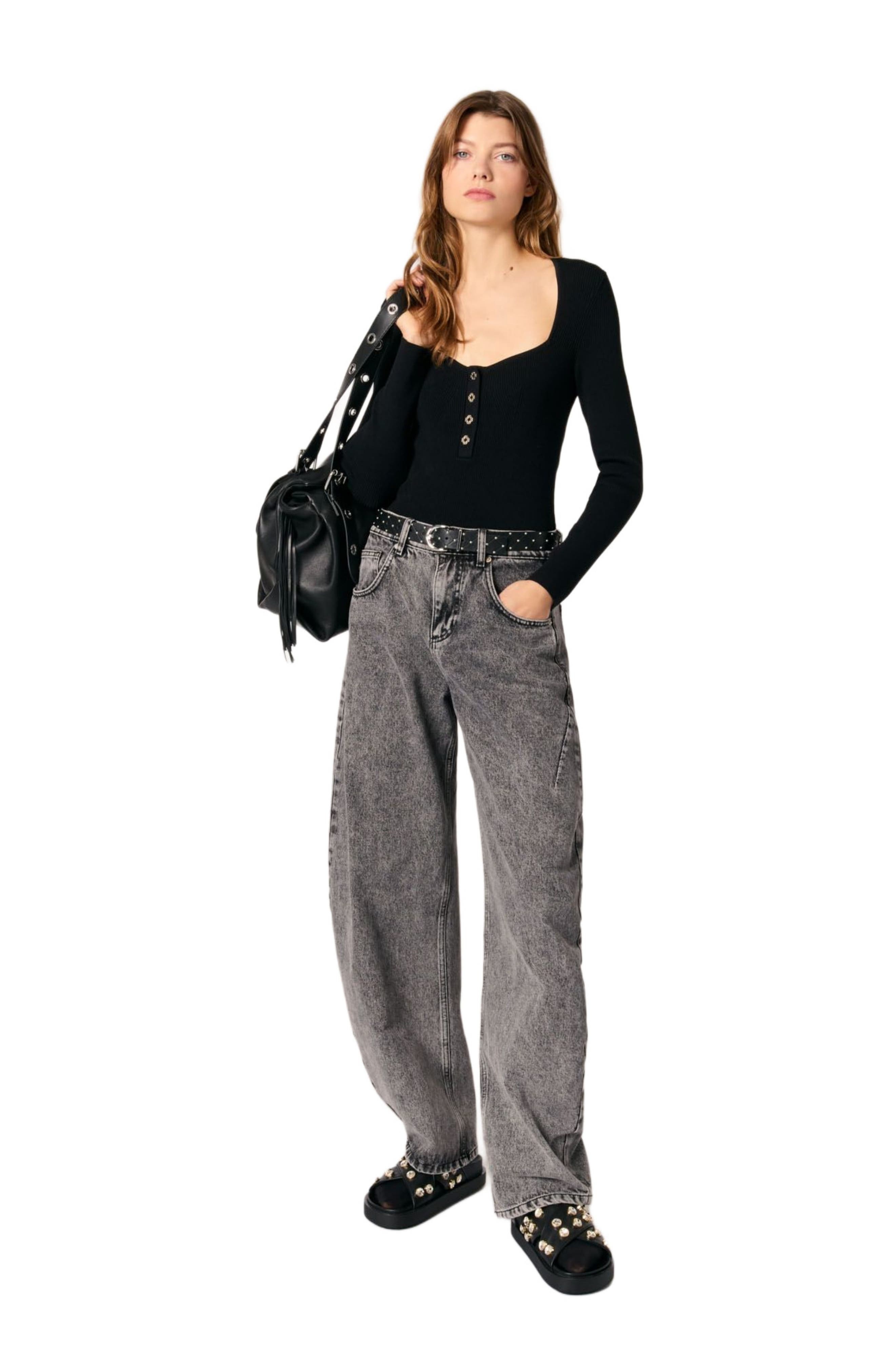 maje Low-neck rib knit sweater in Black at Nordstrom - 1