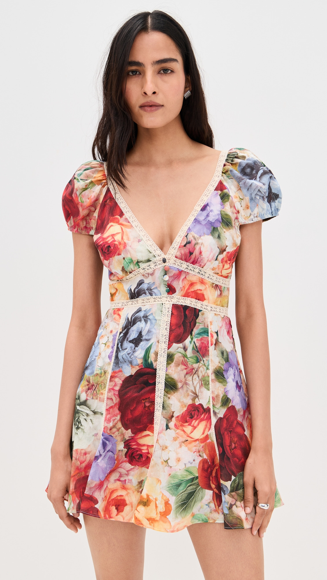 Rose Deep V Lace Detail Mini Dress - 6
