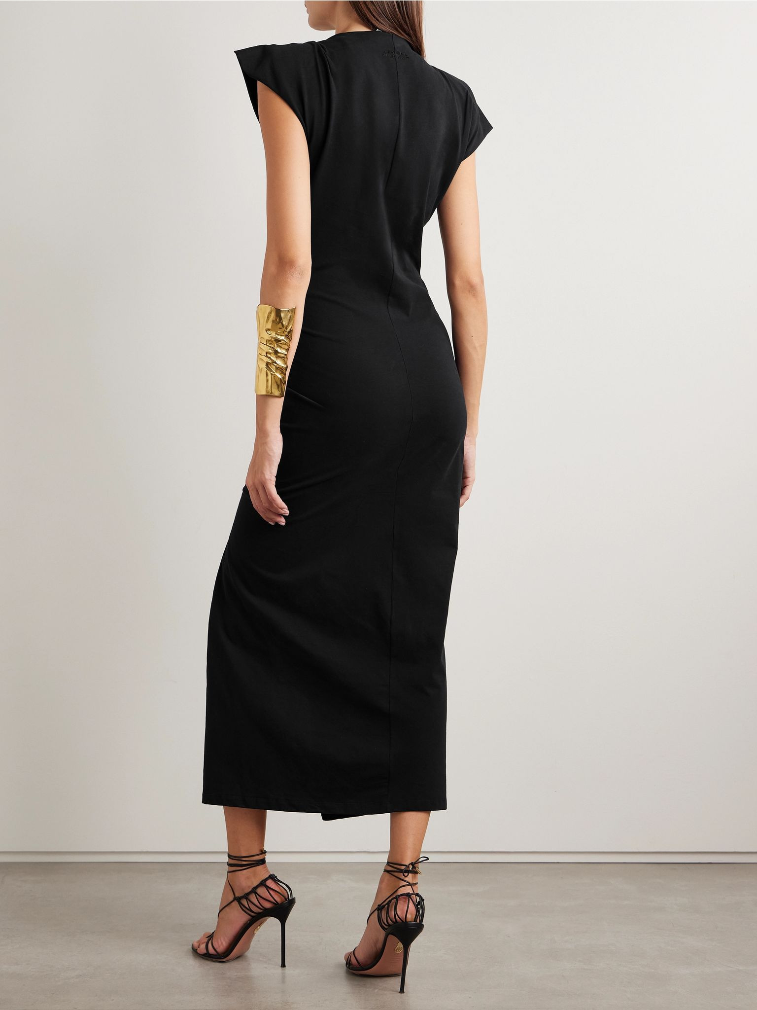 Nadela asymmetric gathered cotton-jersey maxi dress Black - 3