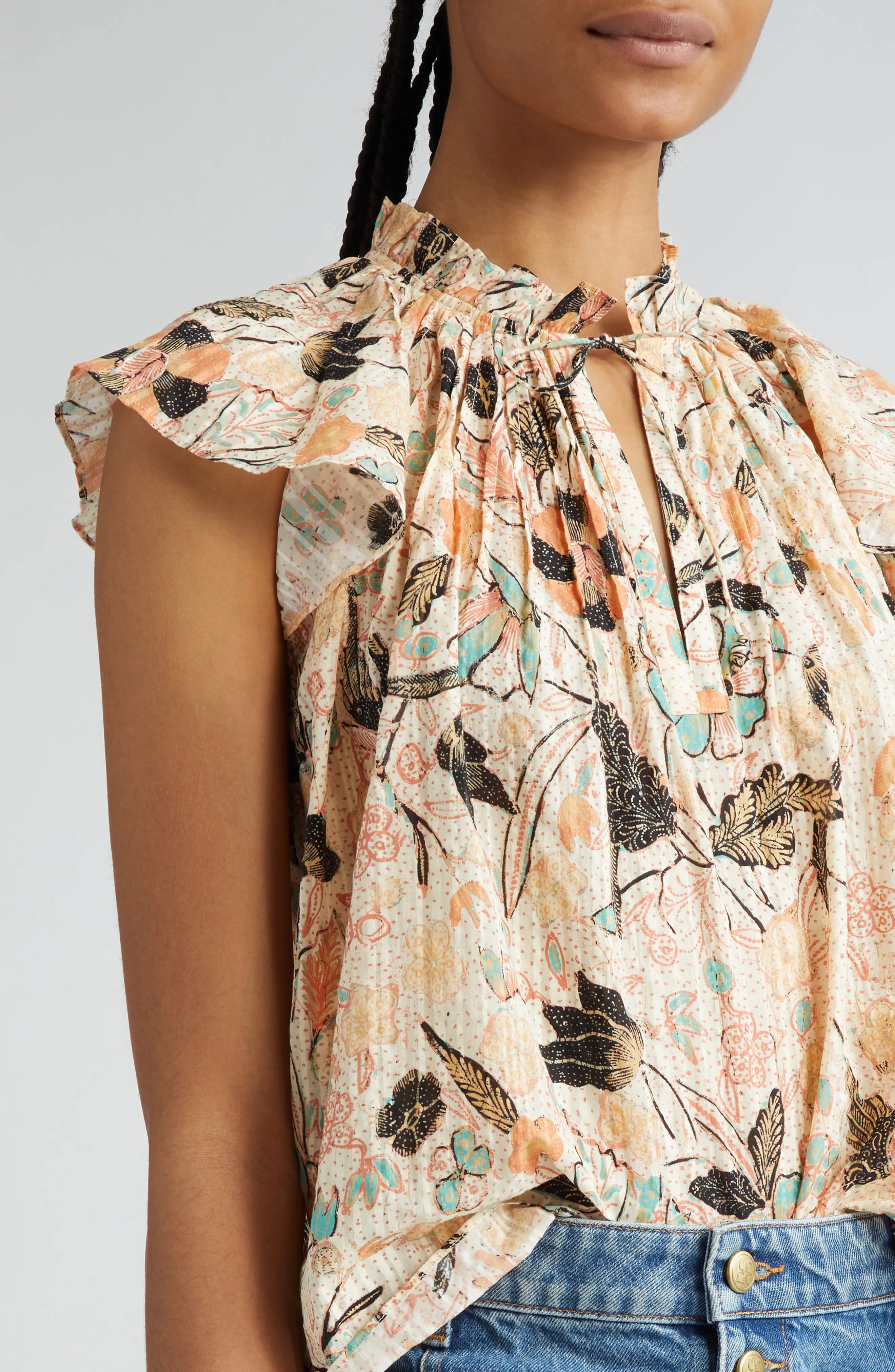 Cleo Floral Print Tie Neck Top - 5