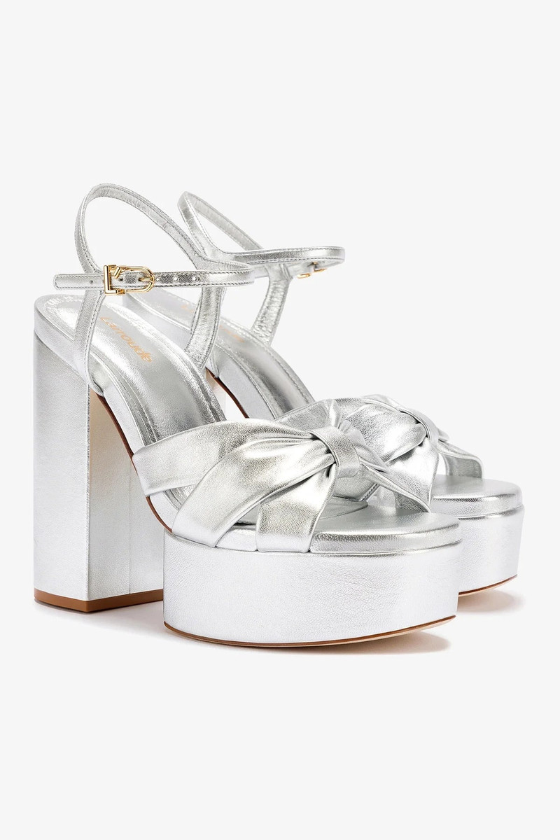 Larroudé Vivienne Platform Sandal In Silver Metallic Leather outlook