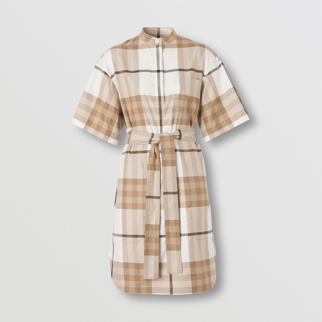 Check Cotton Twill Tie-waist Dress - 1