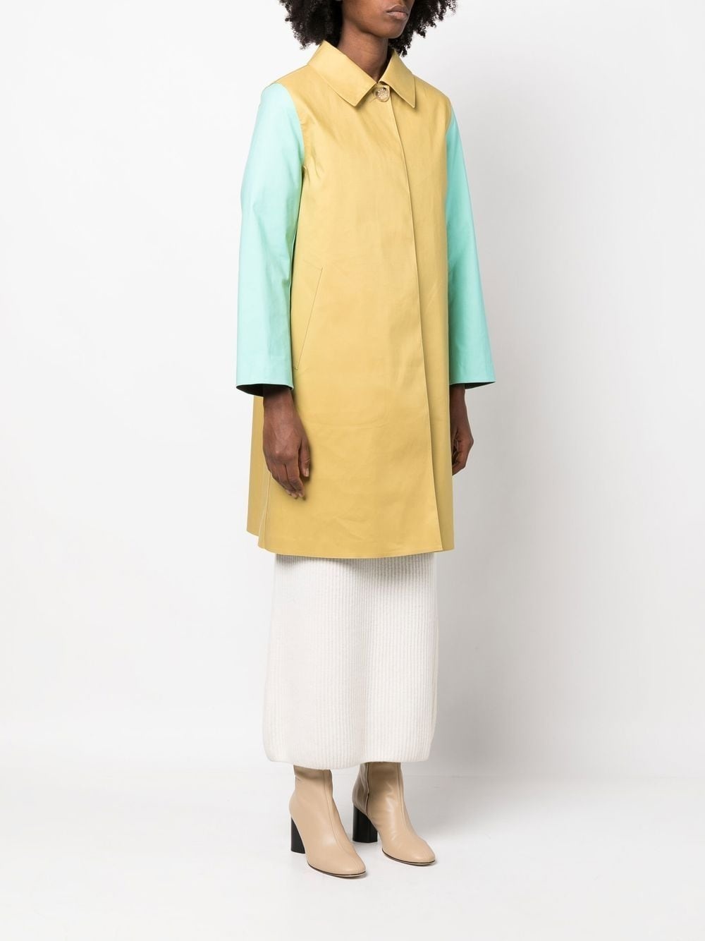 colour-block cotton coat - 3